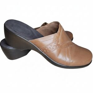 Clarks April Bayberry Tan Brown BENDABLES Leather Mules 9.5 Shoes